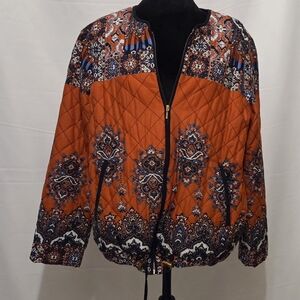Ruby Rd. Orange Quilted Paisley Bomber Jacket